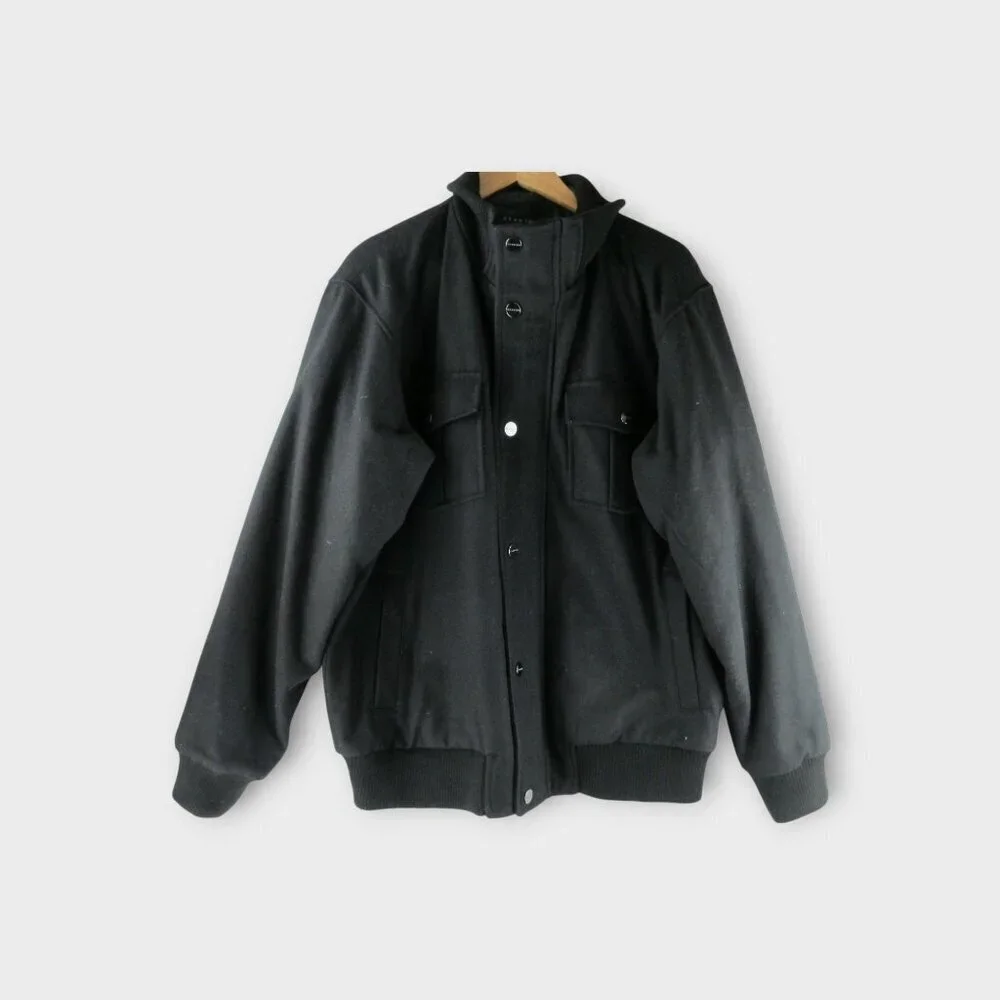 Sean John Wool Blend Field Jacket Winter Coat Size L Black